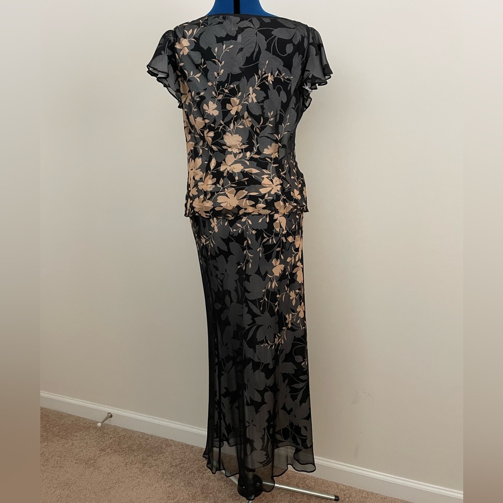 Adrianna Papell two piece floral top & skirt black and beige size 8 - Picture 4 of 8